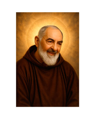 Estampas del Padre Pío con oración de San Juan Pablo II impresas a doble cara disponibles en packs de 100, 250, 500 y 1.000 unidades.