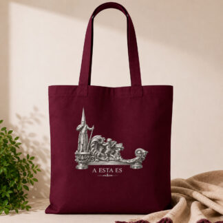 Tote bag de algodón burdeos con diseño cofrade A Esta Es en color plata.